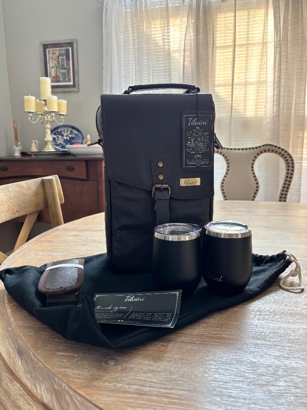Tilvini Leather Insulated Wine Bag with Tumblers NWT